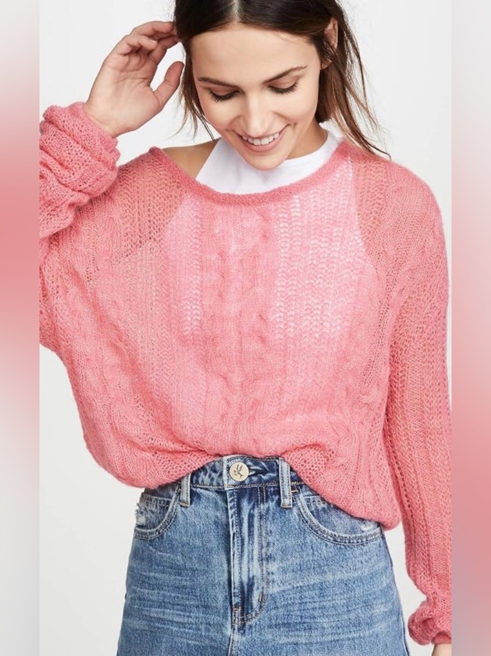 NWT FREE PEOPLE ANGEL SOFT PULLOVER BUBBLEGUM COMBO